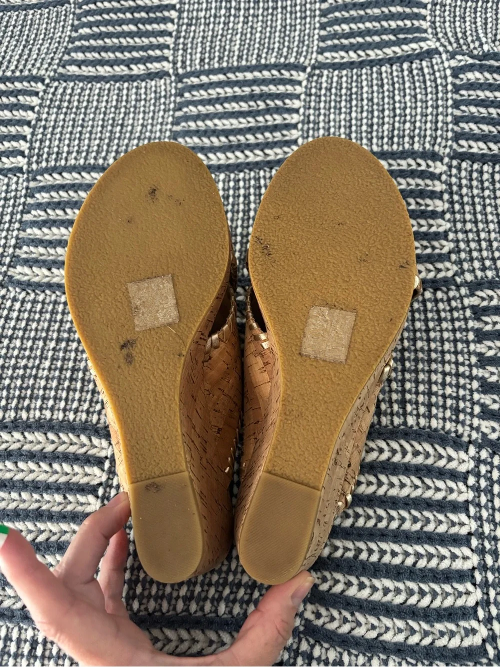 Jack Rogers Mid Wedge Cross Strap Sandals Cork Slide Tan Gold Whip Stitch 9.5